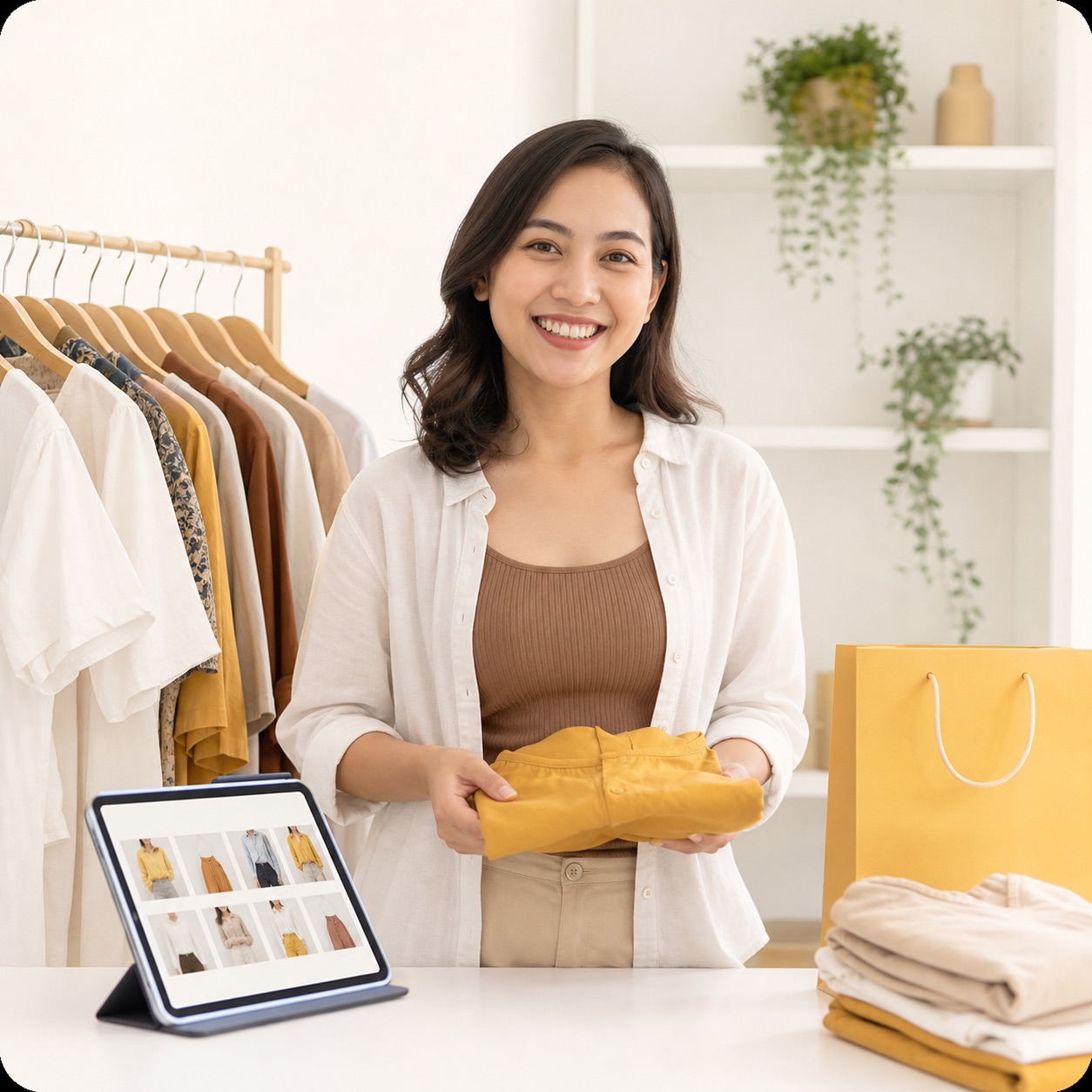 Pemilik butik perempuan dengan katalog produk usahanya