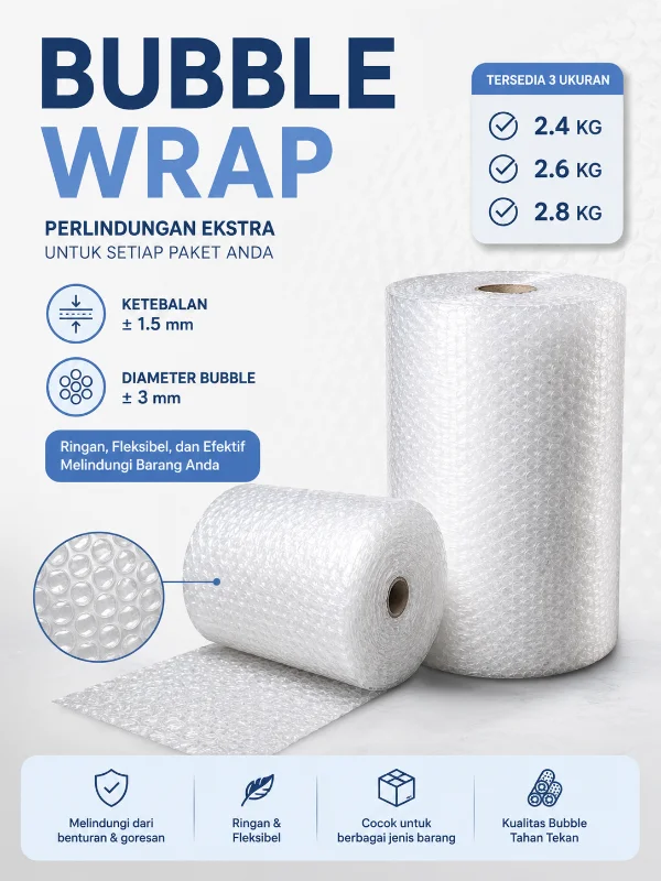 Bubble Wrap Bening 2.4Kg Roll – Tebal ±1.5mm Diameter Bubble ±3mm untuk Packing & Pengiriman
